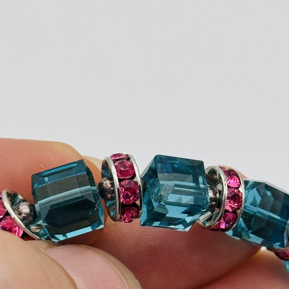 Blue Crystal Pink Rhinestone Bracelet Rose Magnetic 925 Clasp Jewelry Classic - Picture 3 of 12
